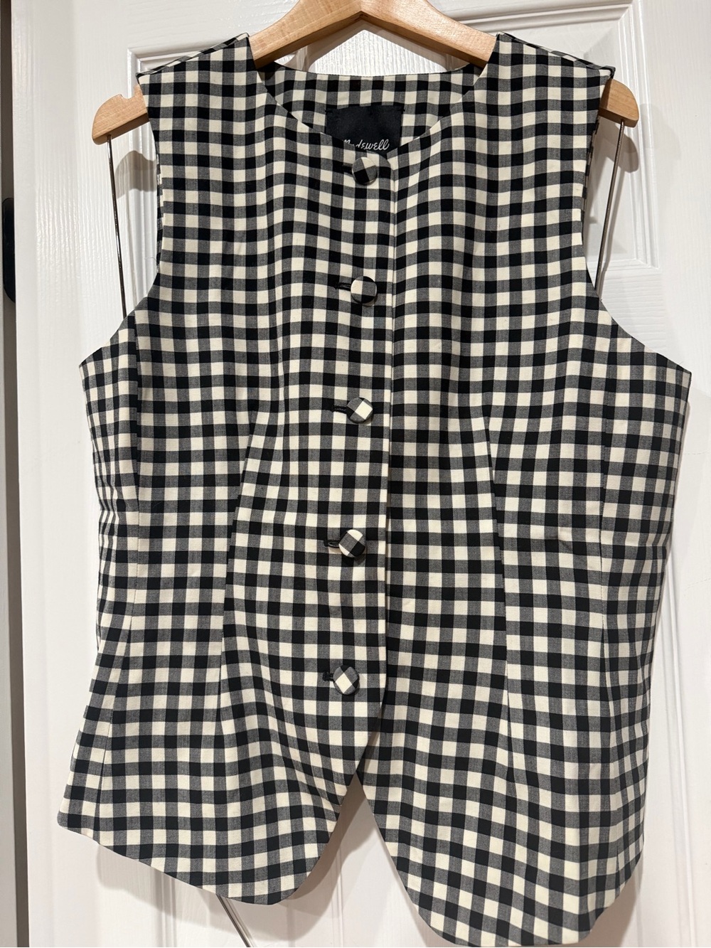New Madewell Bayley Vest Black and White Gingham Vest Sz10
